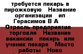 требуется пекарь в пирожковую › Название организации ­ ип Герасимов В.А . › Отрасль предприятия ­ торговля › Название вакансии ­ пекарь, или ученик пекаря › Место работы ­ Ново Александровское › Минимальный оклад ­ 20 000 - Сахалинская обл., Южно-Сахалинск г. Работа » Вакансии   . Сахалинская обл.